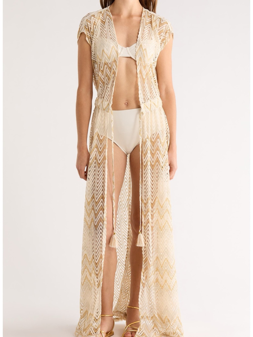 Ramy Brook Gold Chevron Sheer Maxi Cover-Up